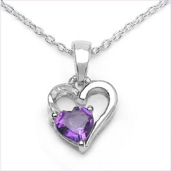 Stunning Womens Sterling Silver Amethyst 18 Inch Designer Necklace - Picture 1 of 2
